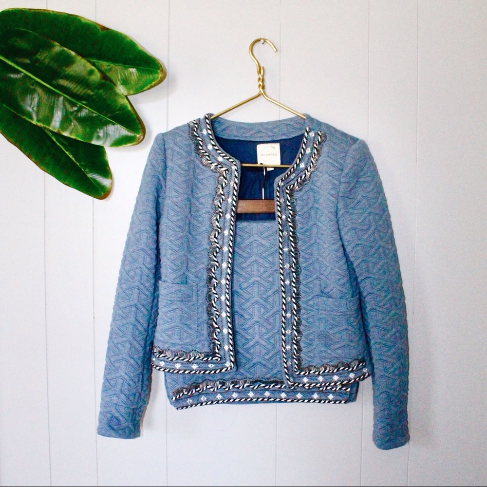 •SOIEBLU• Embroidered Beaded Blazer & Skirt Set